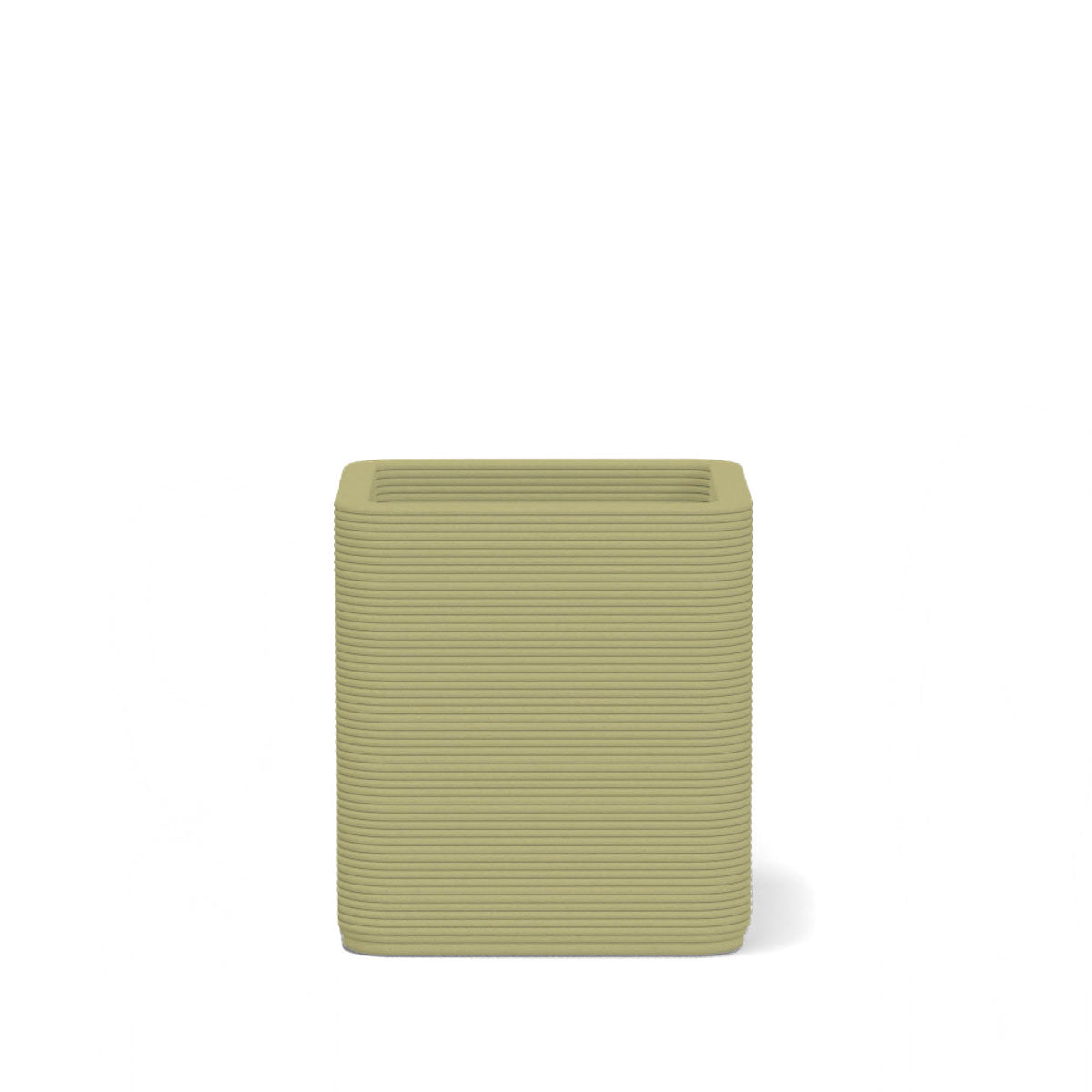 Montara Small Square Planter in Silver Mist 3D-printed concrete with ribbed finish, modern GFRC design for indoor and outdoor architectural use
