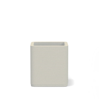 Montara Small Square Planter in Silver Mist 3D-printed concrete with ribbed finish, modern GFRC design for indoor and outdoor architectural use