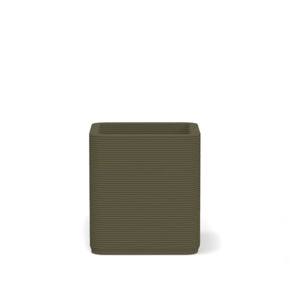 Montara Small Square Planter in Mossy Glen 3D-printed concrete with ribbed finish, modern GFRC design for indoor and outdoor architectural use