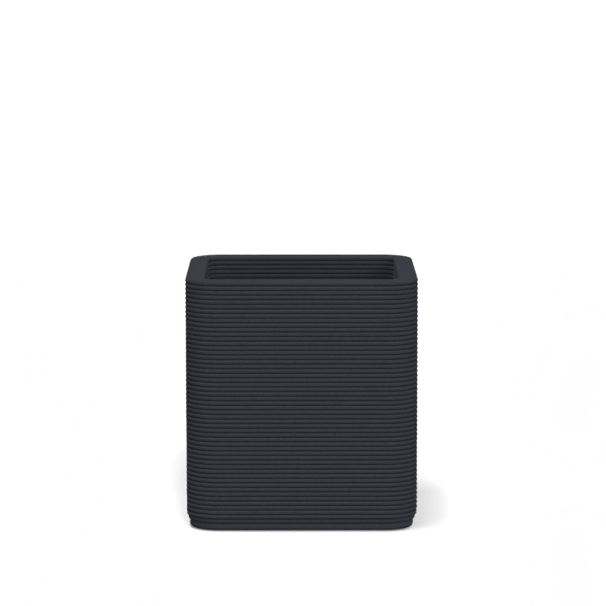 Montara Small Square Planter in Riverbed Earth 3D-printed concrete with ribbed finish, modern GFRC design for indoor and outdoor architectural use