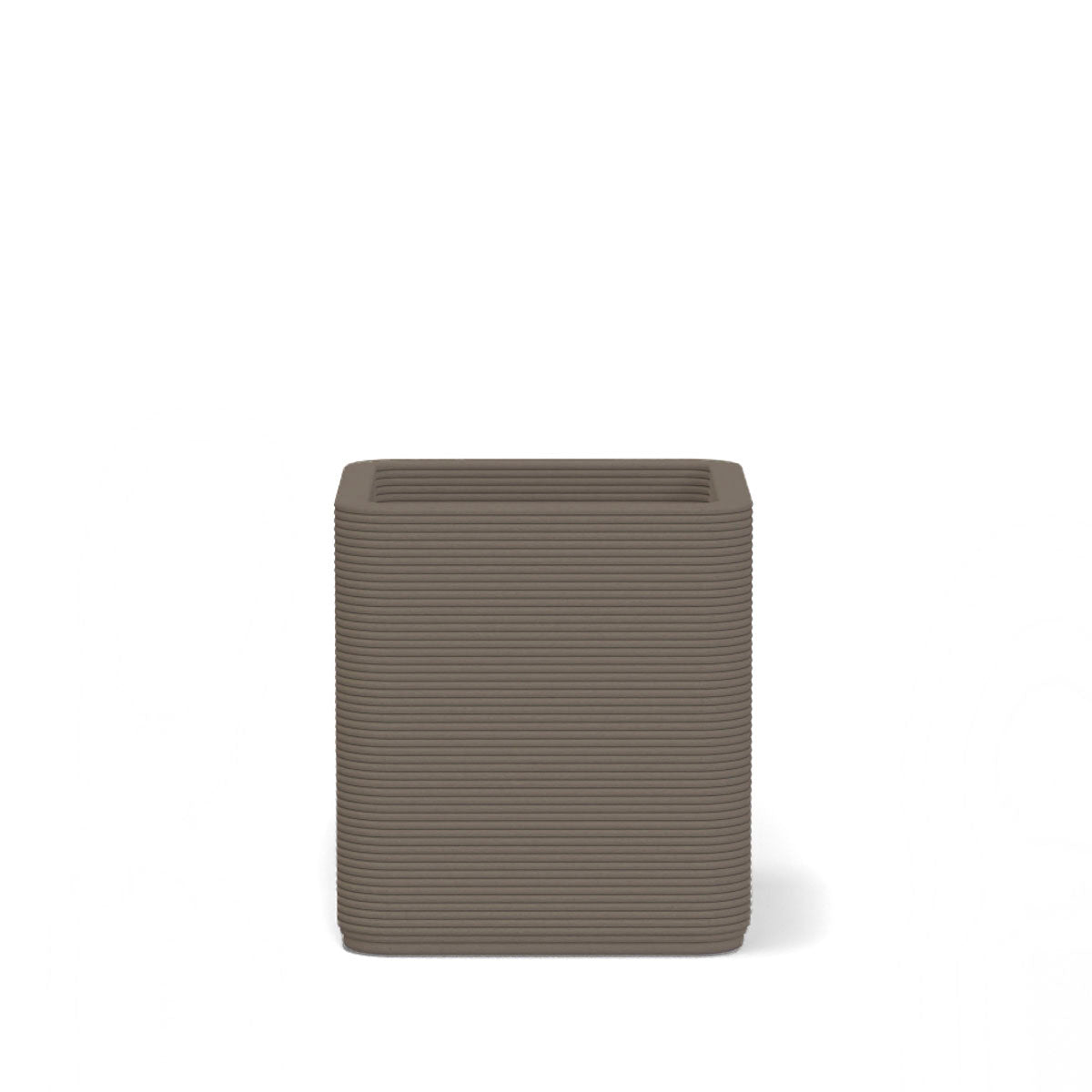 Montara Small Square Planter in Riverbed Earth 3D-printed concrete with ribbed finish, modern GFRC design for indoor and outdoor architectural use