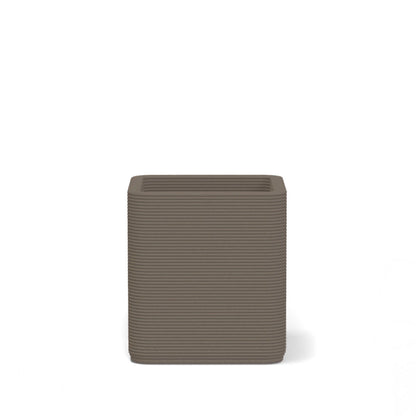 Montara Small Square Planter in Riverbed Earth 3D-printed concrete with ribbed finish, modern GFRC design for indoor and outdoor architectural use