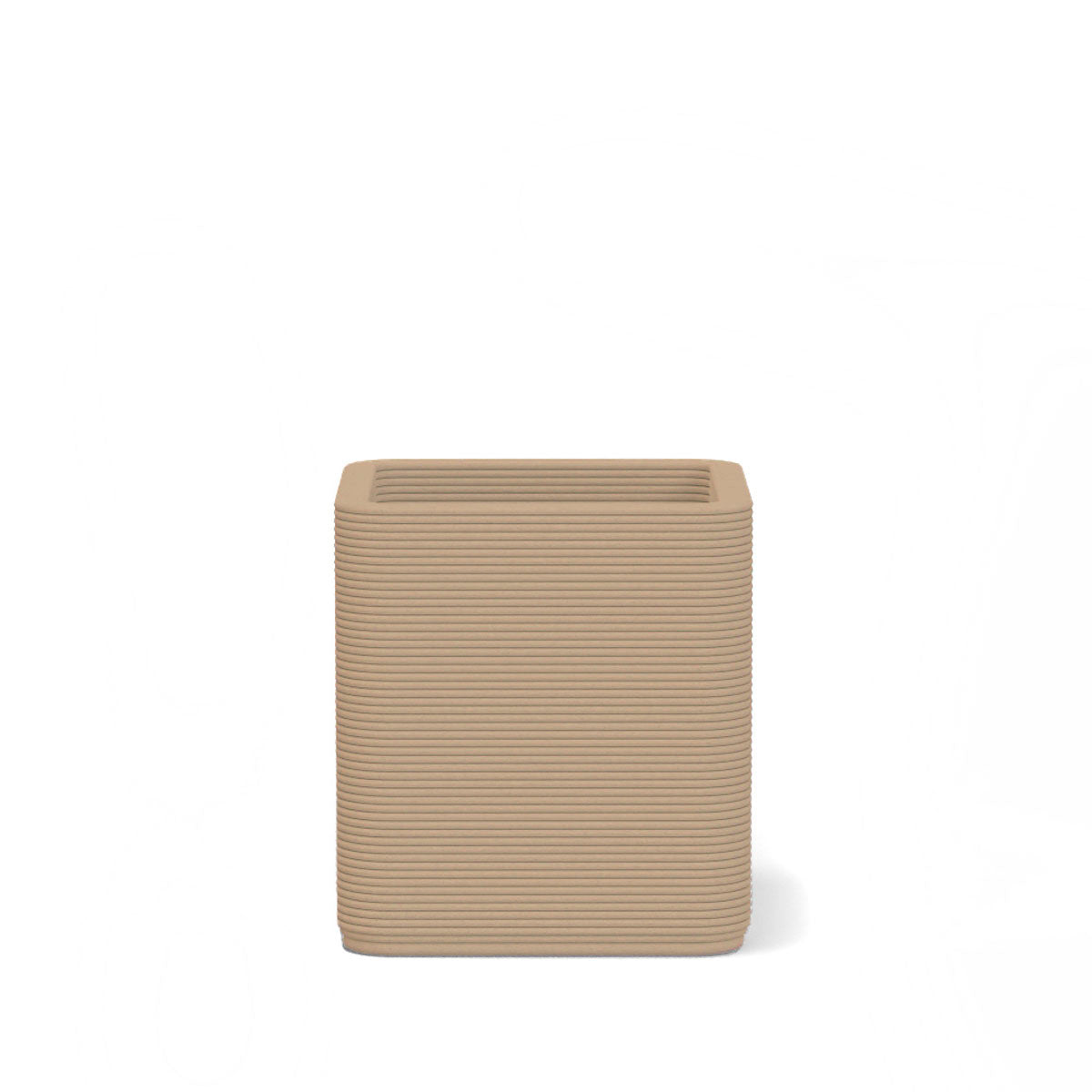 Montara Small Square Planter in Sandy Bluff 3D-printed concrete with ribbed finish, modern GFRC design for indoor and outdoor architectural use