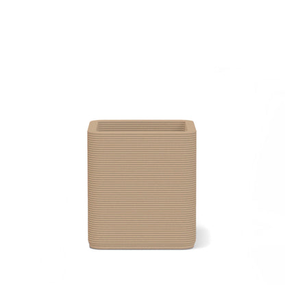 Montara Small Square Planter in Sandy Bluff 3D-printed concrete with ribbed finish, modern GFRC design for indoor and outdoor architectural use