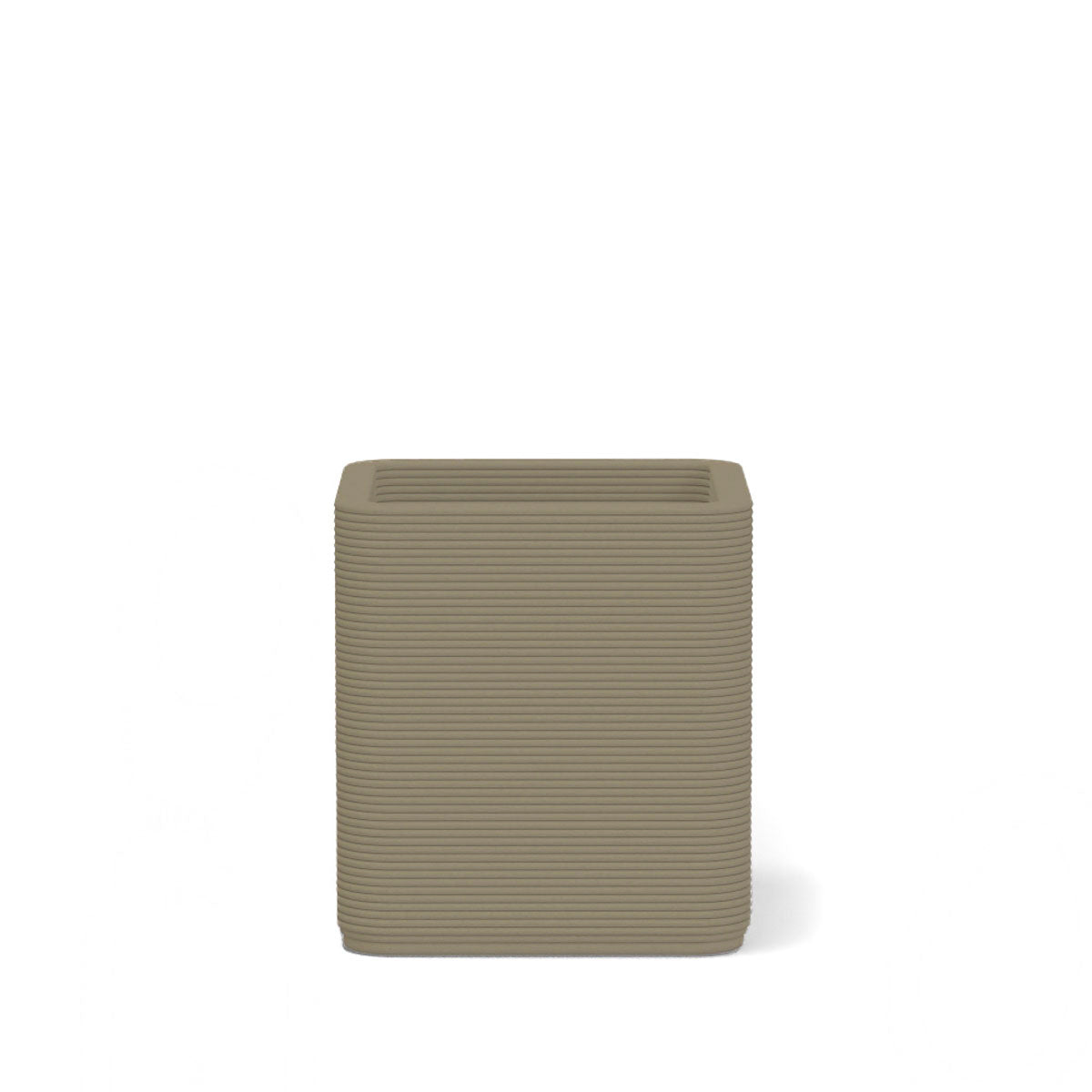 Montara Small Square Planter in Sandy Bluff 3D-printed concrete with ribbed finish, modern GFRC design for indoor and outdoor architectural use
