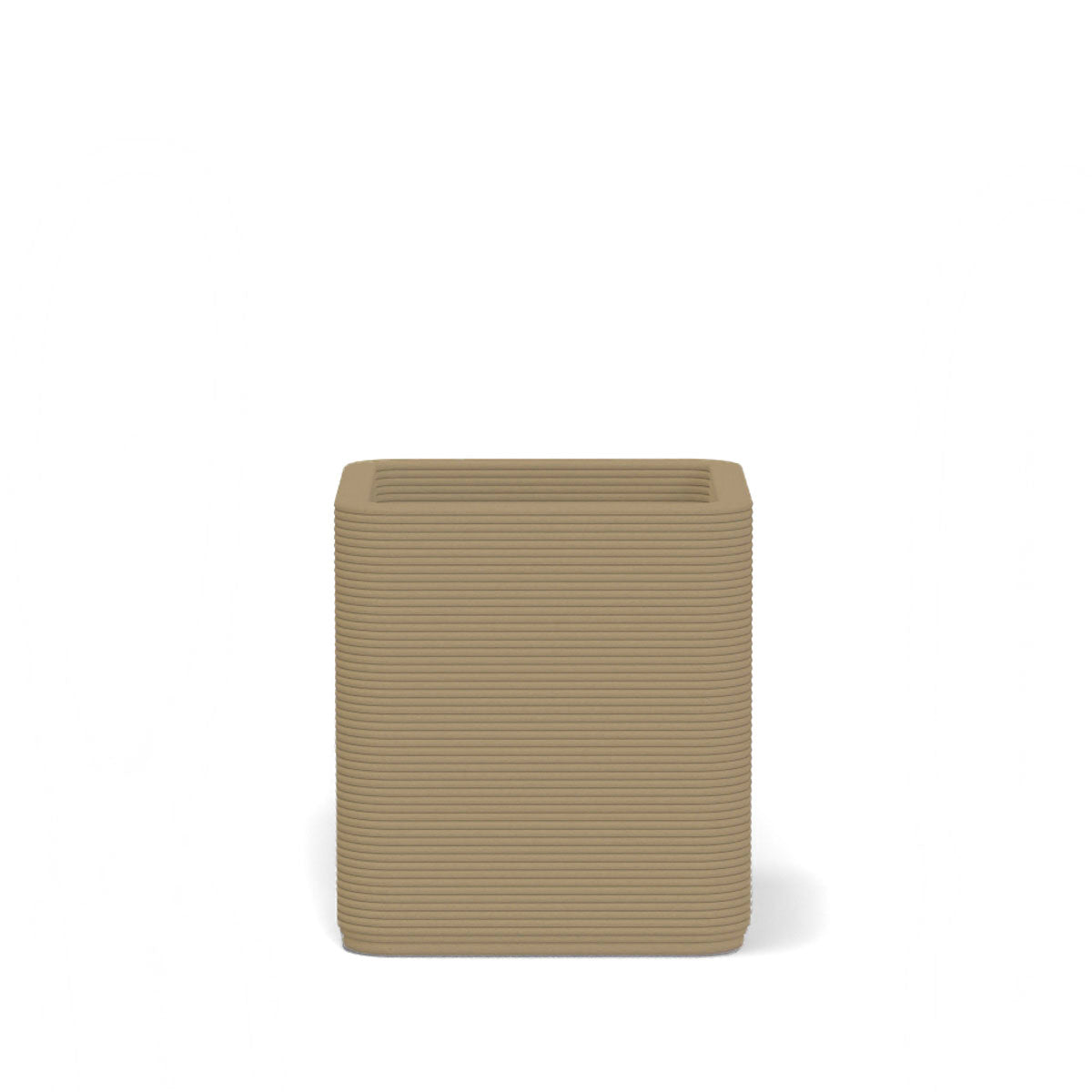 Montara Small Square Planter in Toasted Almond 3D-printed concrete with ribbed finish, modern GFRC design for indoor and outdoor architectural use