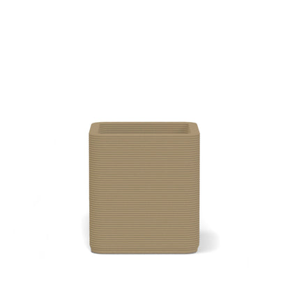Montara Small Square Planter in Toasted Almond 3D-printed concrete with ribbed finish, modern GFRC design for indoor and outdoor architectural use