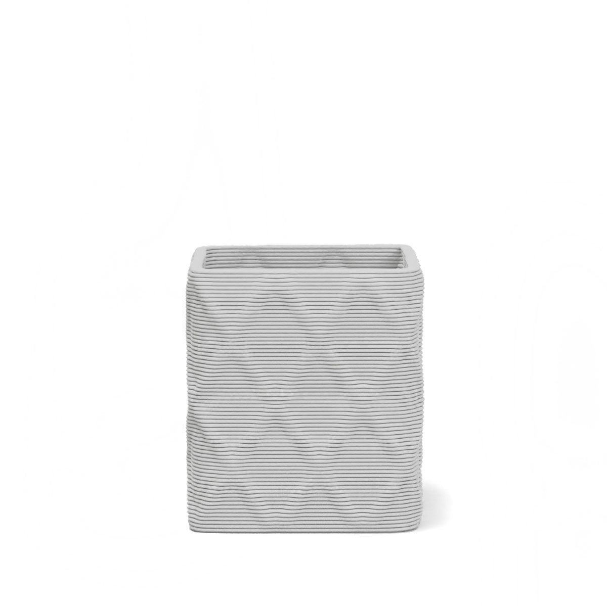 Montara Small Square Planter in Limestone Veil 3D-printed concrete with ribbed finish, modern GFRC design for indoor and outdoor architectural use