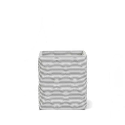 Montara Small Square Planter in Limestone Veil 3D-printed concrete with ribbed finish, modern GFRC design for indoor and outdoor architectural use