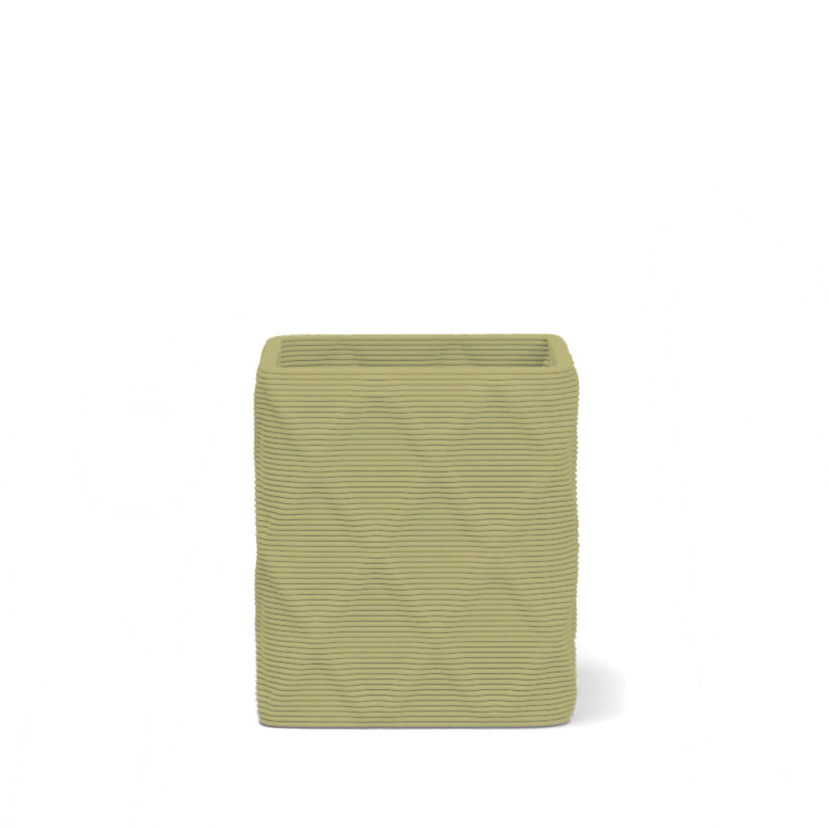 Montara Small Square Planter in Limestone Veil 3D-printed concrete with ribbed finish, modern GFRC design for indoor and outdoor architectural use
