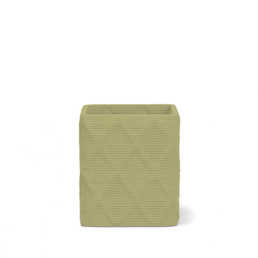 Montara Small Square Planter in Limestone Veil 3D-printed concrete with ribbed finish, modern GFRC design for indoor and outdoor architectural use