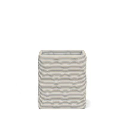 Montara Small Square Planter in Obsidian Night 3D-printed concrete with ribbed finish, modern GFRC design for indoor and outdoor architectural use