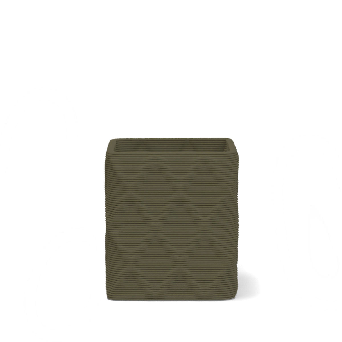 Montara Small Square Planter in Obsidian Night 3D-printed concrete with ribbed finish, modern GFRC design for indoor and outdoor architectural use