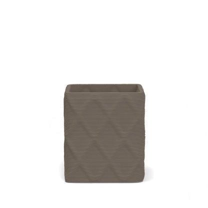 Montara Small Square Planter in Glacial Mist 3D-printed concrete with ribbed finish, modern GFRC design for indoor and outdoor architectural use