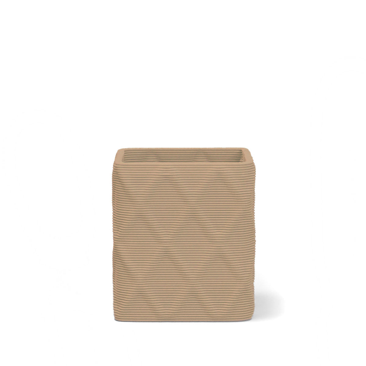 Montara Small Square Planter in Golden Olive 3D-printed concrete with ribbed finish, modern GFRC design for indoor and outdoor architectural use