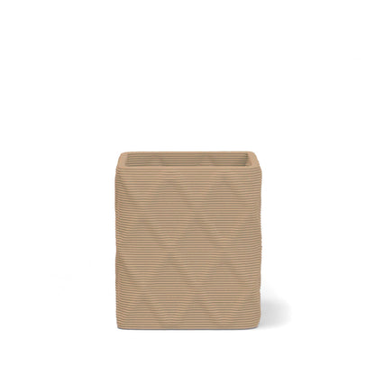 Montara Small Square Planter in Golden Olive 3D-printed concrete with ribbed finish, modern GFRC design for indoor and outdoor architectural use