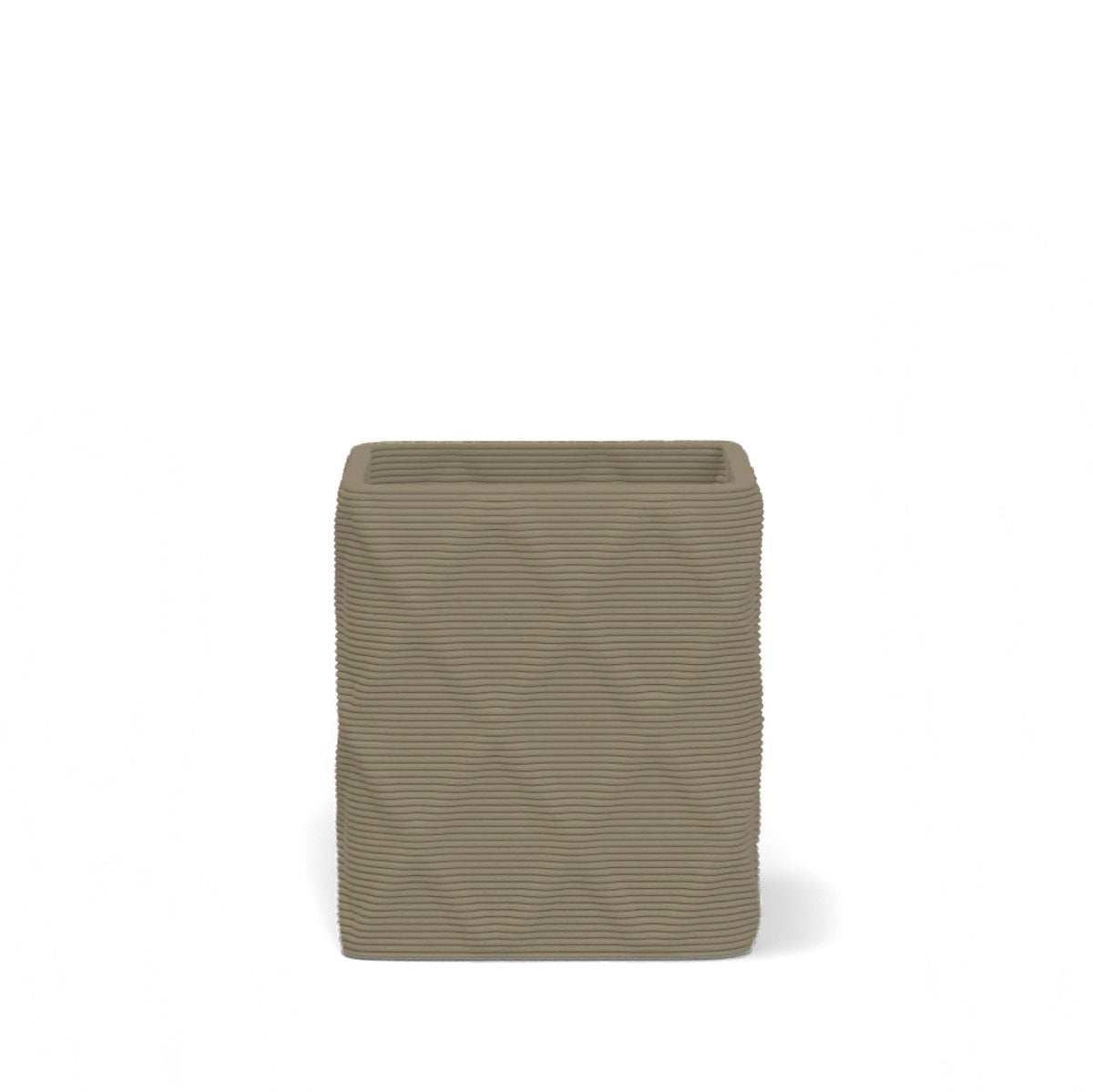 Montara Small Square Planter in Desert Dawn 3D-printed concrete with ribbed finish, modern GFRC design for indoor and outdoor architectural use