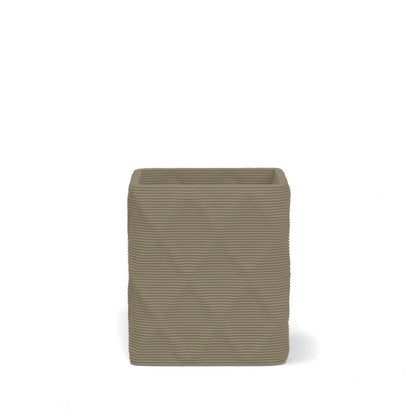 Montara Small Square Planter in Desert Dawn 3D-printed concrete with ribbed finish, modern GFRC design for indoor and outdoor architectural use