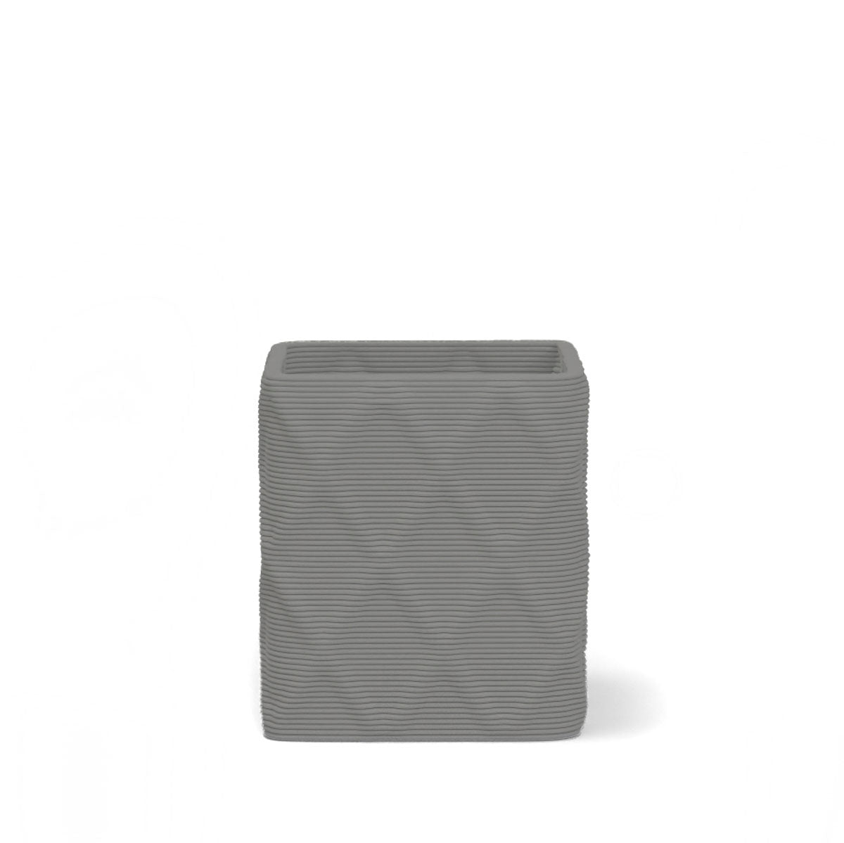 Montara Small Square Planter in Desert Dawn 3D-printed concrete with ribbed finish, modern GFRC design for indoor and outdoor architectural use