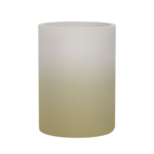 Solana Large Round Planter - Stacks - Golden Olive OMB2 - round planter with fine horizontal ribbed texture, 3D printed concrete, modern minimal design