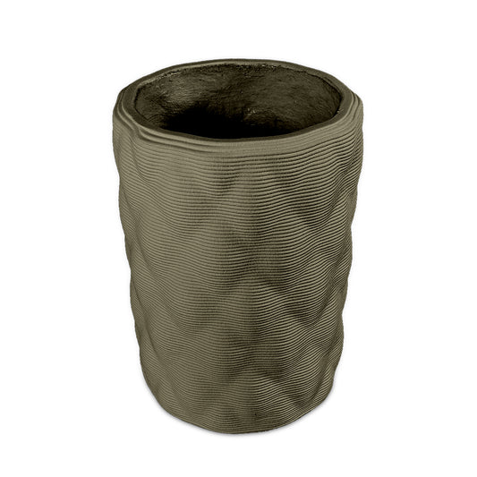Solana Large Round Planter - Diamond 2 - Mossy Glen - sculptural round planter with quilted diamond relief texture, 3D printed concrete, modern artistic design