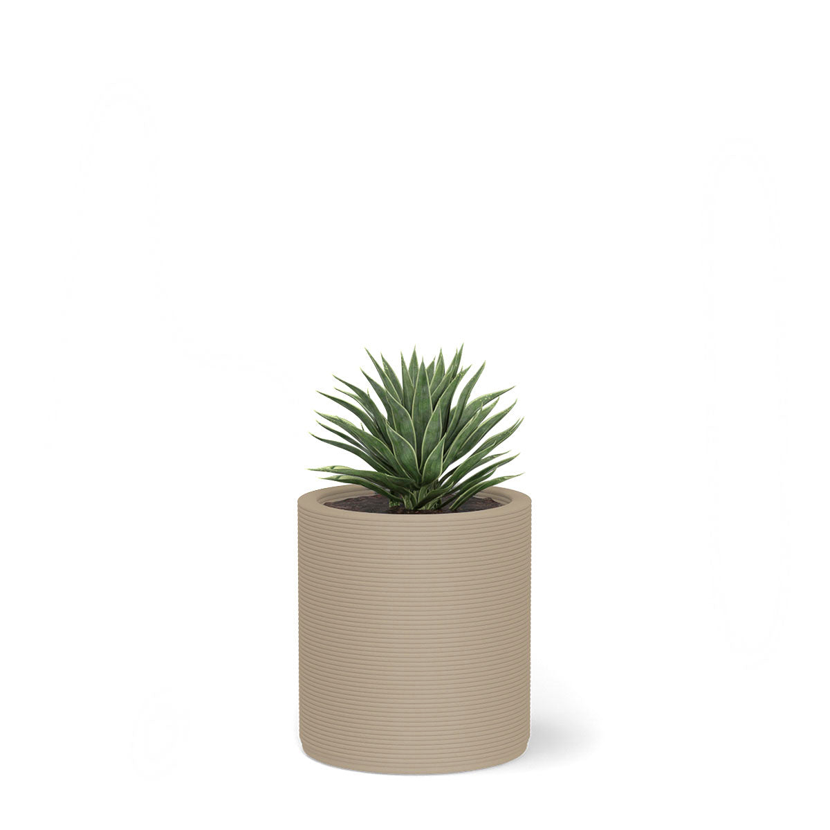 Solana Small Round Planter in Desert dawn 3D-printed concrete with ribbed texture, modern cylindrical design for indoor or outdoor use