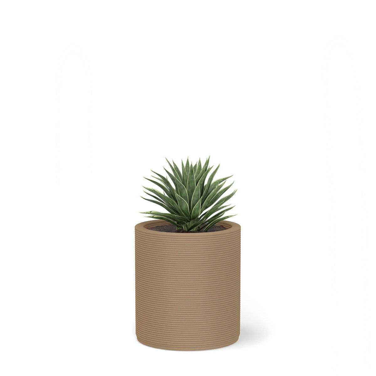 Solana Small Round Planter in Sandy Bluff 3D-printed concrete with ribbed texture, modern cylindrical design for indoor or outdoor use