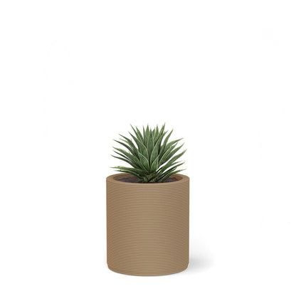 Solana Small Round Planter in Sandy Bluff 3D-printed concrete with ribbed texture, modern cylindrical design for indoor or outdoor use