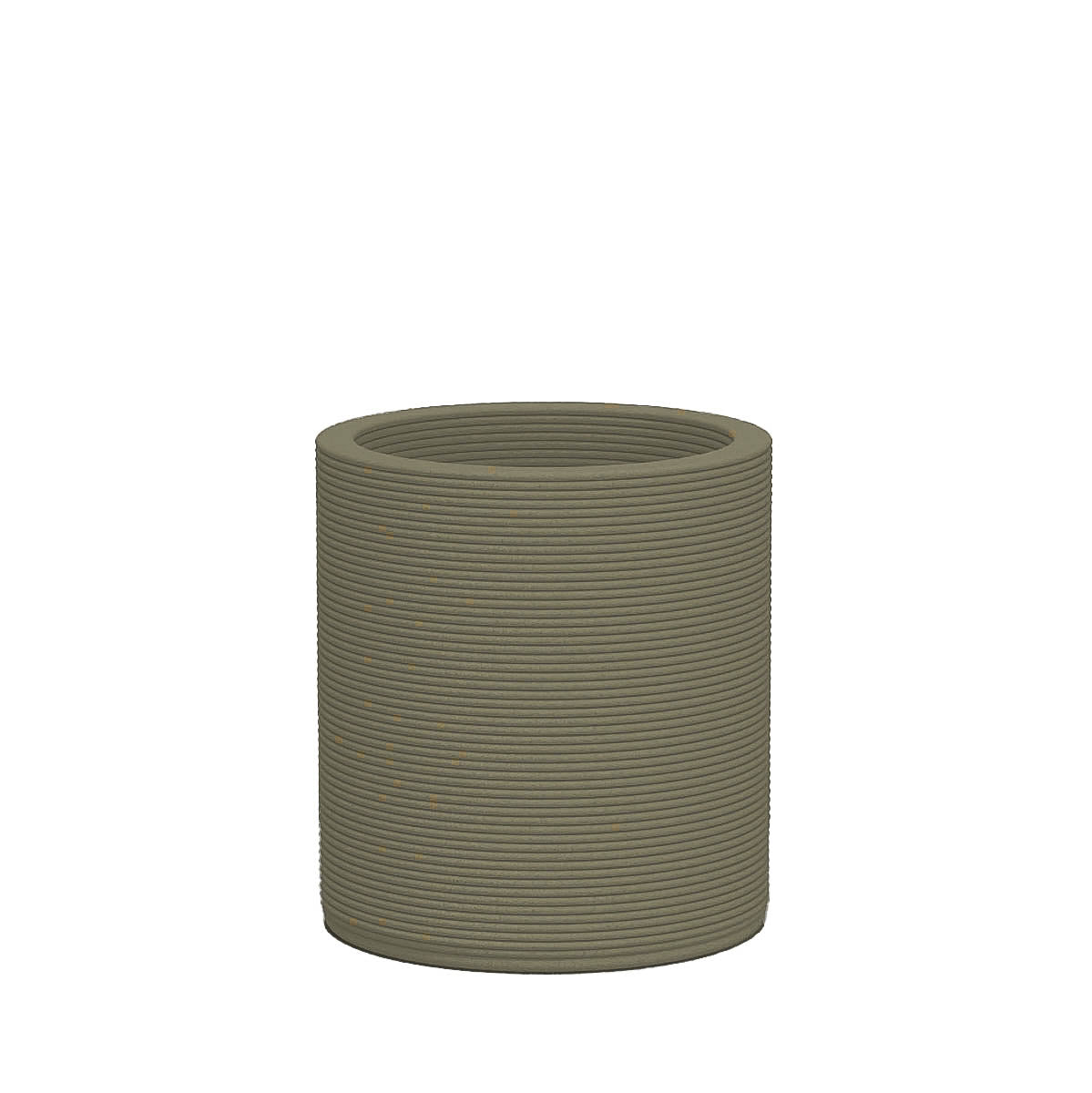 Solana Small Round Planter - Stacks - Mossy Glen - round planter with fine horizontal ribbed texture, 3D printed concrete, modern minimal design