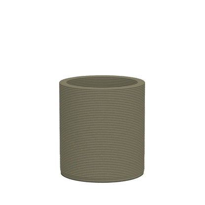 Solana Small Round Planter - Stacks - Mossy Glen - round planter with fine horizontal ribbed texture, 3D printed concrete, modern minimal design