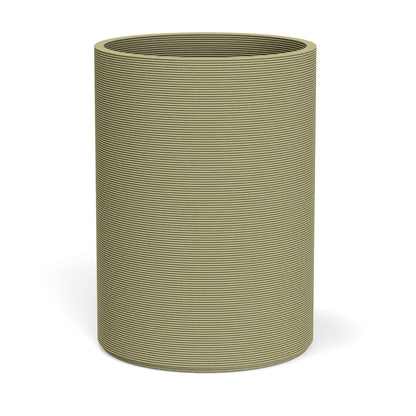 Solana XL Round Planter in  Golden Olive, featuring a sleek vertical ribbed texture and cylindrical silhouette made from 3D-printed GFRC concrete.