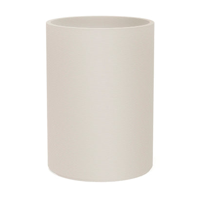 Solana XL Round Planter in  Limestone Veil, featuring a sleek vertical ribbed texture and cylindrical silhouette made from 3D-printed GFRC concrete.