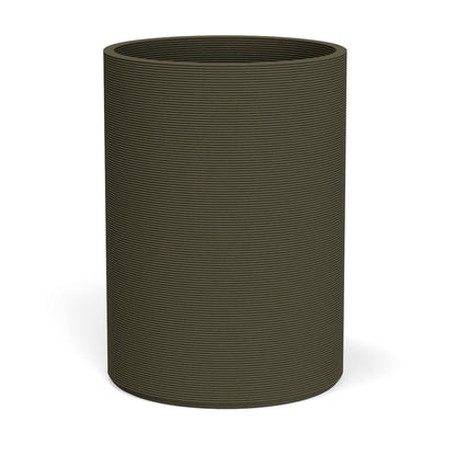 Solana XL Round Planter in Mossy Glen, featuring a sleek vertical ribbed texture and cylindrical silhouette made from 3D-printed GFRC concrete.