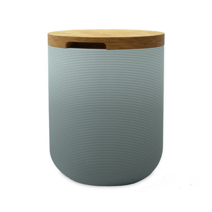 Zuma Side Table/Stool - Seafoam Slate OMB1-Europly - round side table with fine horizontal ribbed concrete base and smooth wood top, modern sculptural design